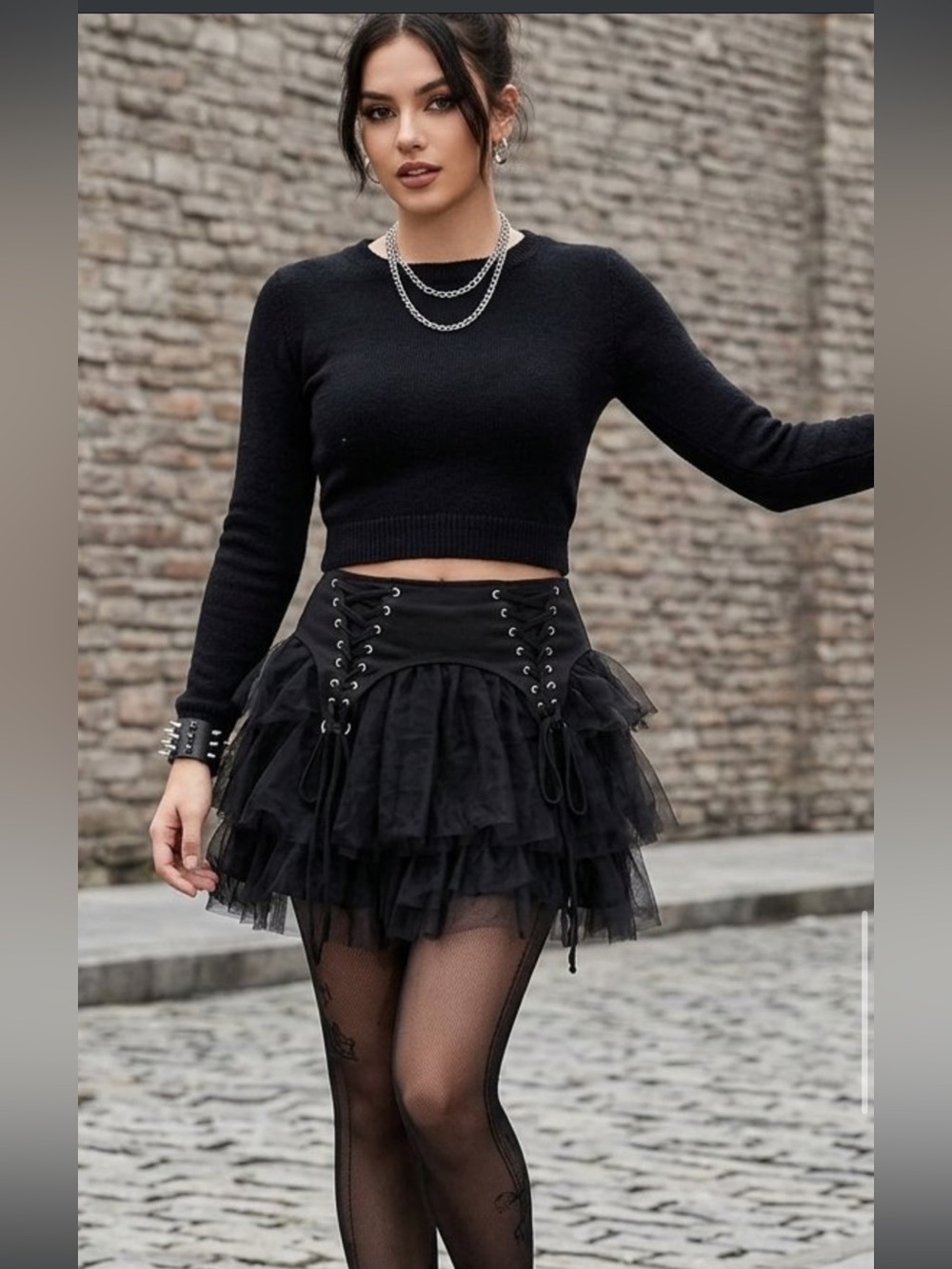Killstar Black Layered Tulle Mini Skirt with Lace-Up Waist